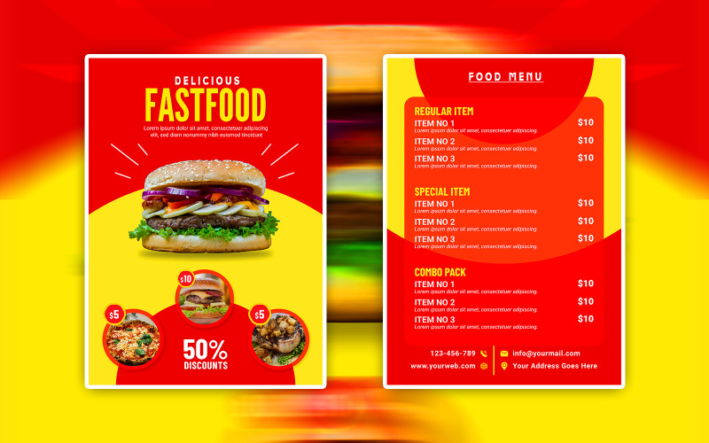 Tasty Fast Food Flyer Print-Ready Design Template Corporate Identity