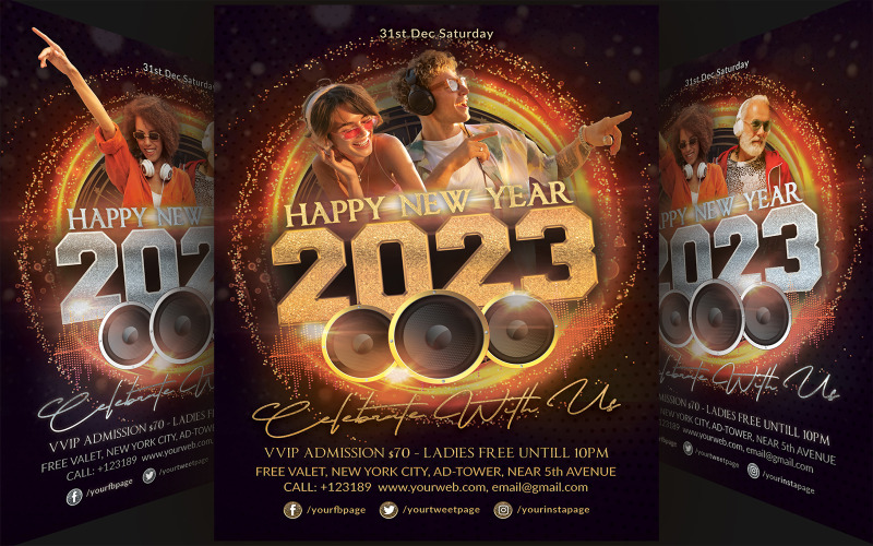 Flyer Bundle Template Happy New Year Eve 2023 Design Corporate Identity
