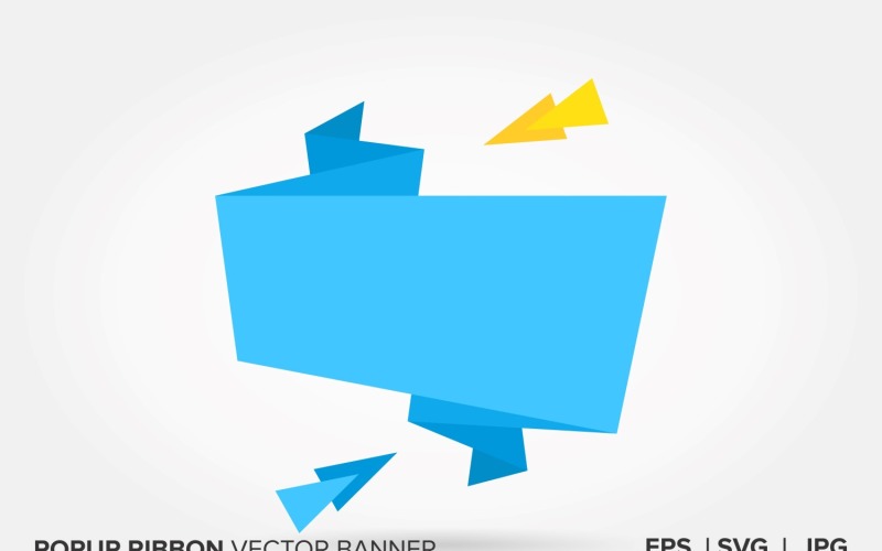 Blue And Yellow Color Popup Ribbon Vector Banner. Vector Graphic