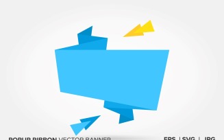 Blue And Yellow Color Popup Ribbon Vector Banner.