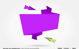 Green And Purple Color Popup Ribbon Vector Banner