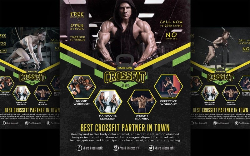 Hard Workout Gym Fitness Crossfit Flyer Design Corporate Identity