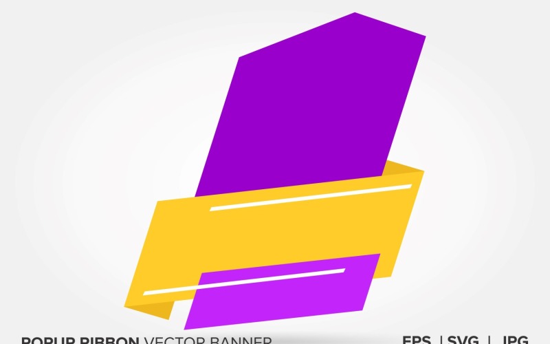 Purple And Yellow Color Popup Ribbon Vector Banner . Vector Graphic