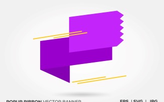 Purple And Yellow Color Popup Ribbon Vector Banner.