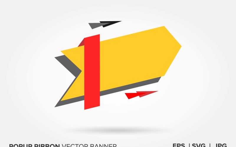 Red And Yellow Color Popup Ribbon Vector Banner . Vector Graphic
