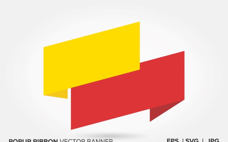 Red And Yellow Color Popup Ribbon Vector Banner. Vector Graphic