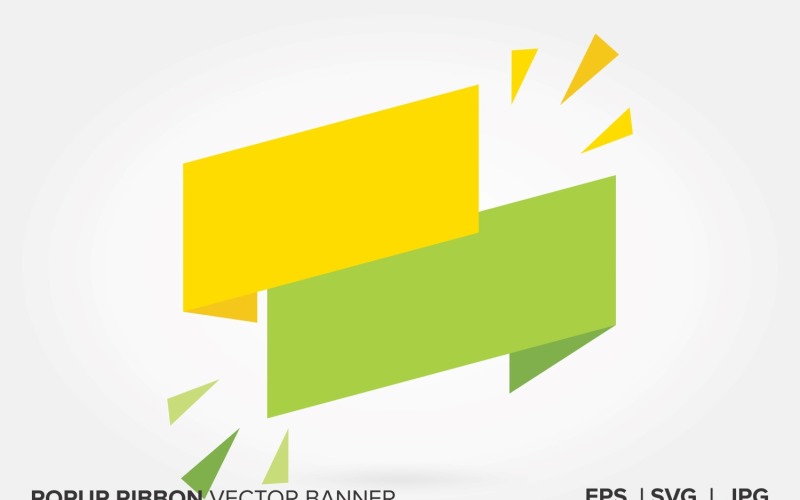 Yellow And Light Green Color Popup Ribbon Vector Banner Vector Graphic