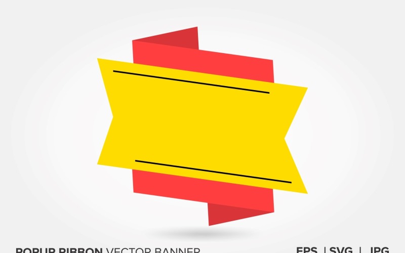 Yellow and Red Color Popup Ribbon Vector Banner . Vector Graphic