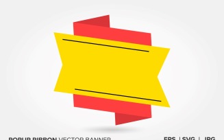 Yellow and Red Color Popup Ribbon Vector Banner .