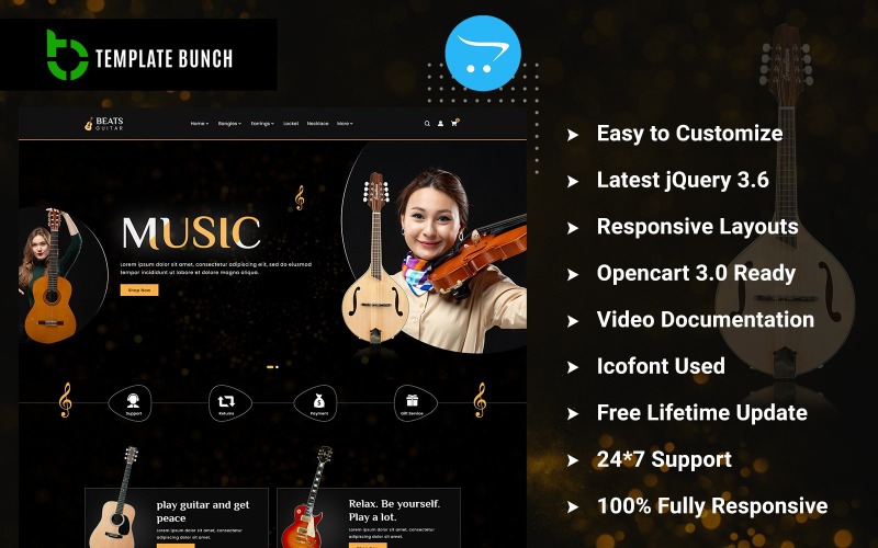 Beats Guitar - Responsive OpenCart Theme for eCommerce OpenCart Template