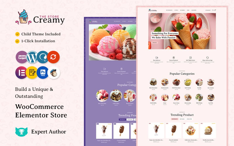 Creamy - Ice Cream, Drink, Cake Store Multipurpose WooCommerce Elementor Store WooCommerce Theme