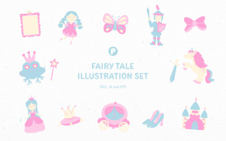 Fluffy pinky fairy tale illustration set