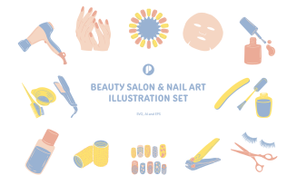 Hand drawn beauty salon & nail art illustration set