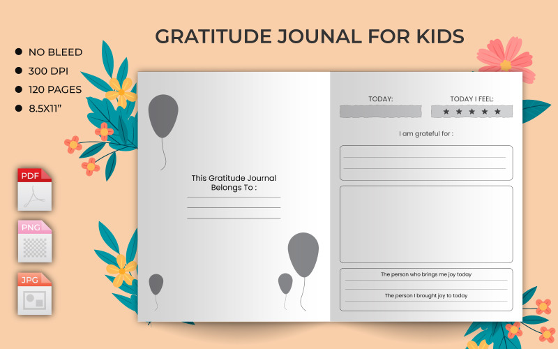 Gratitude Journal For Kids. Kids Letter Template, Kids Letter Stationery Planner