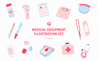 Finest cute medical equipment illustration set