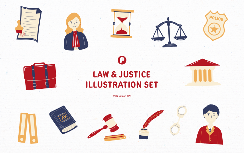 Simply cute hand drawn law and justice illustration set Illustration