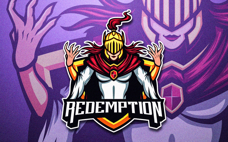 Armored Golden Helmet Knight Lady Witch Vector Mascot Logo Template