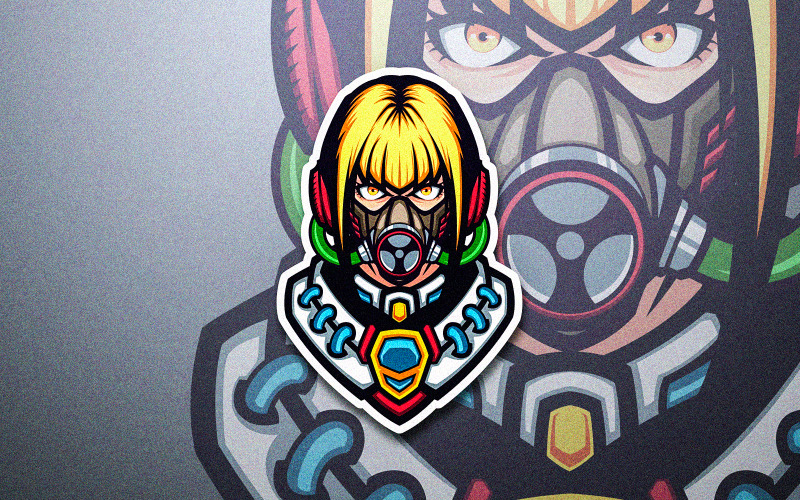 CyberPunk Girl wearing Gas Mask Vector Mascot Logo Template
