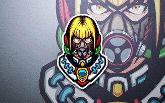 CyberPunk Girl wearing Gas Mask Vector Mascot