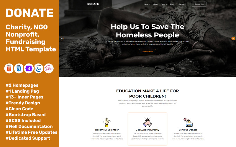 Donate - Charity, Nonprofit, NGO, Fundraising HTML Template Website Template