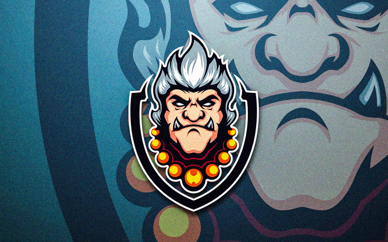White Hair Angry Man Head Mascot Logo Template