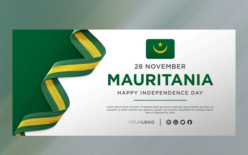Mauritania National Independence Day Celebration Banner, National Anniversary Corporate Identity
