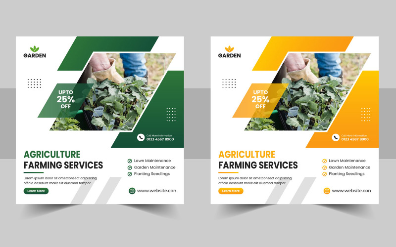 Agriculture service social media post banner template or lawn mower gardening landscaping banner Social Media