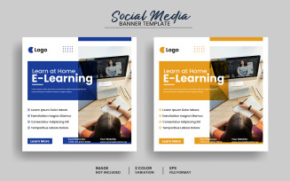 Education social media post banner template or online education square banner layout