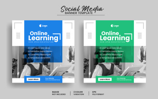 Education social media post banner template or online learning square flyer layout