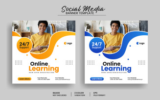 Education social media post banner template or online learning square flyer