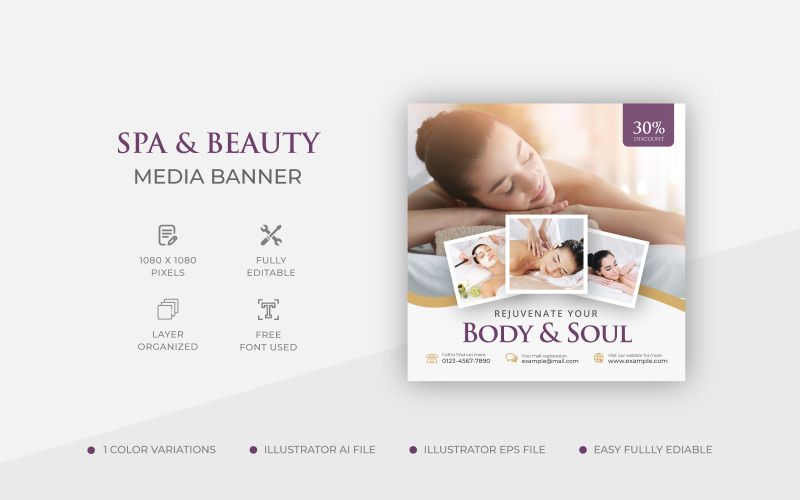 Health spa beauty salon social media banner or square flyer template Social Media