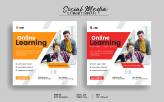 Modern education social media post banner template or online learning square flyer layout