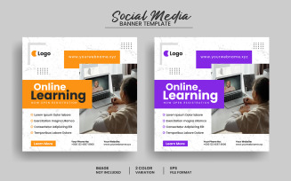Online learning education social media post banner template or online education square banner layout