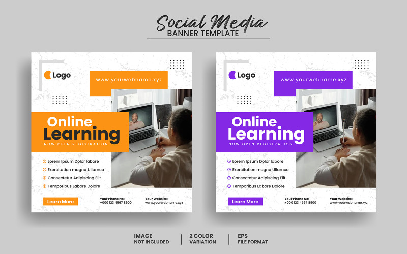 Online learning education social media post banner template or online education square banner layout Social Media