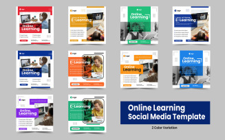 Online learning social media post banner template or education square banner bundle