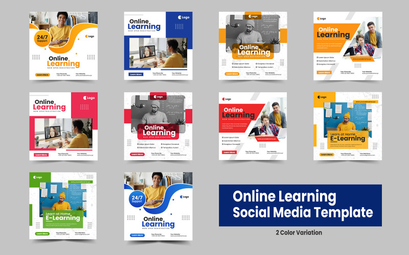Online learning social media post banner template or education square flyer bundle Social Media