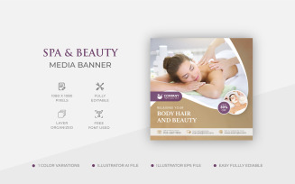Wellness Spa treatment and body salon Center social media Post template Design