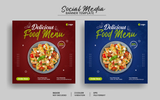 Delicious Food menu and restaurant social media post banner template and Instagram square banner