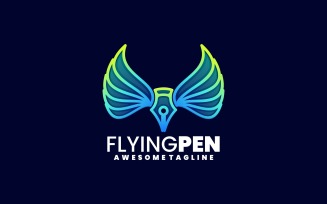 Flying Pen Line Art Gradient Logo
