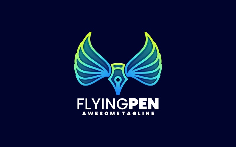 Flying Pen Line Art Gradient Logo Logo Template