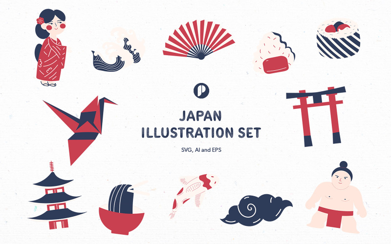 Iconic japan illustration set Illustration