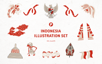 Redish supple hand drawn indonesian illustration set