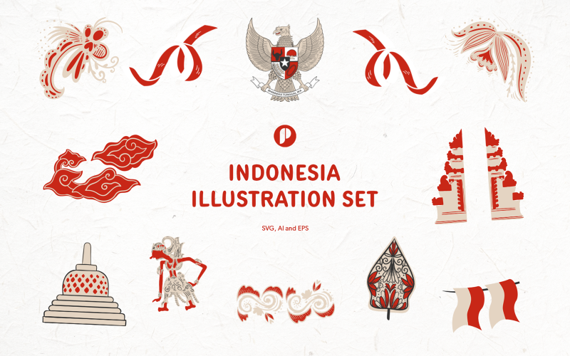 Redish supple hand drawn indonesian illustration set Illustration