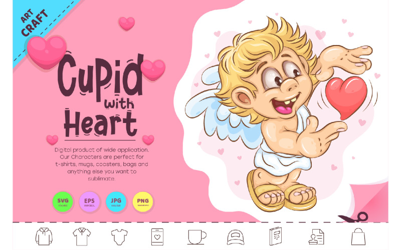 Cute Cupid with Heart. Clipart Vector Graphic