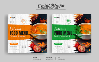 Delicious Food menu and restaurant social media post banner template design