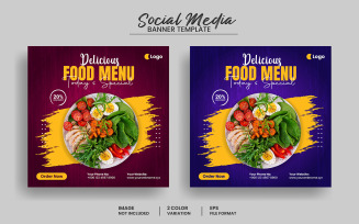 Delicious Food menu restaurant social media post banner template and Instagram banner layout