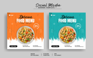 Delicious food menu Social Media Post Banner template or Restaurant promotion banner
