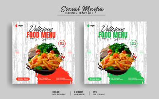 Food menu and restaurant social media post banner template and Instagram square banner