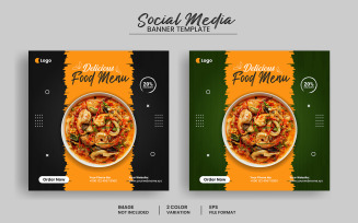 Food menu and restaurant social media post banner template design