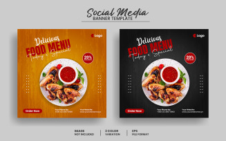 Food menu and restaurant social media post banner template